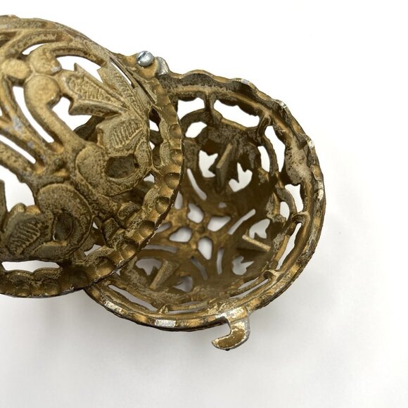 Vintage Cast Iron Potpourri Holder Mothball Cage Pierced Victorian Fleur-de-Lis - Picture 8 of 8